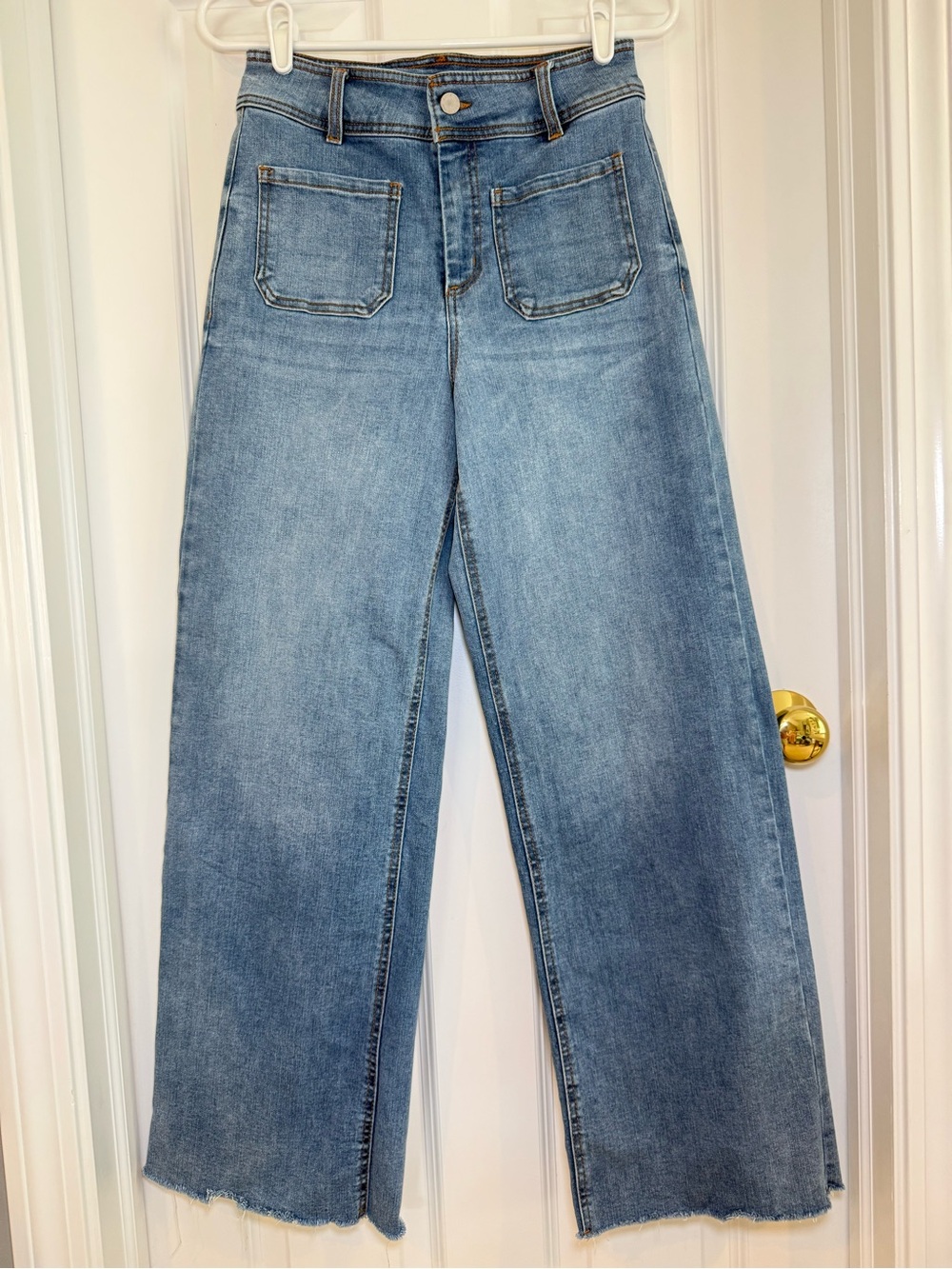Oat New York Wide Leg Raw Hem High Waist Patch Pockets Jeans Size 26